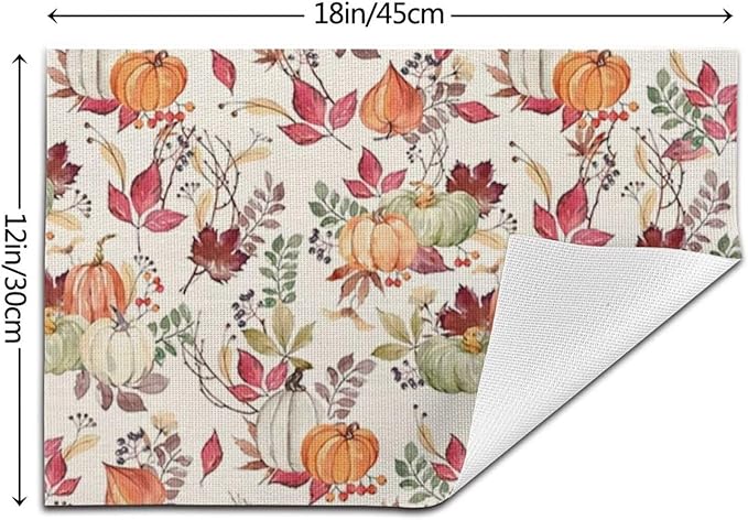 Fall Placemats Set of 4, Pumpkin Maple Leaf Flower Decorative Table Mat 12 x 18 - Image 4