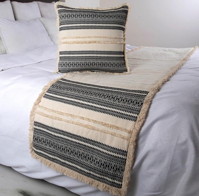 The HomeCentric Beige Bed Runner, Queen Size 74"x18" Decorative Bed Runner - Image 4