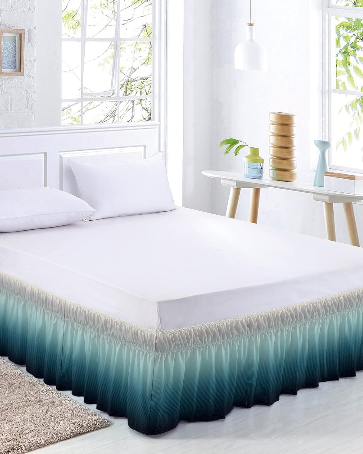 gradient turquoise bed skirt queen size 18 inch, main product view