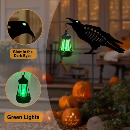 Solar Halloween Decorations Outdoor,2 Pack Metal Black Crow Yard Sign Stake