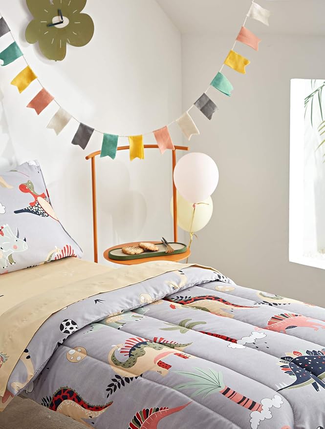 UOZZI BEDDING 4 Piece Gray Dinosaurs Toddler Bedding Set - Image 3