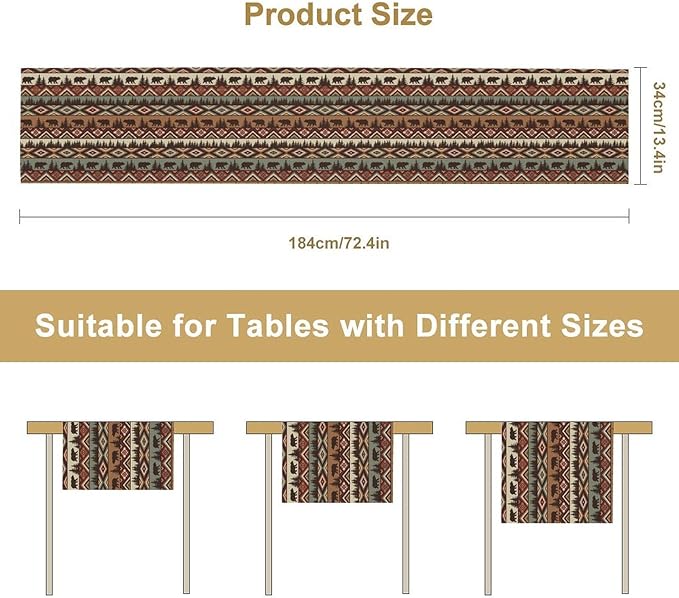 Rustic Bear Table Runner, Cabin Wild Animal Deer Moose Pine Tree Aztec Native - Image 7