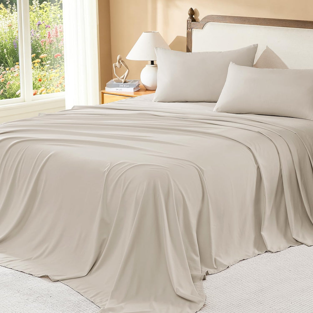 Litanika King Comforter Set with Sheets Oatmeal, 7 Pieces Boho Bed in a Bag