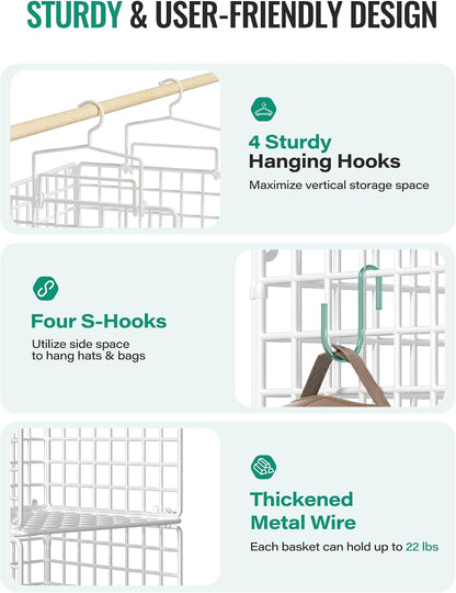 hanging closet organizer, 4 tier metal closet organizers, side view