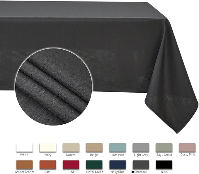 maxmill Faux Linen Textured Rectangle Tablecloth Water Resistant Wrinkle Free - Image 4