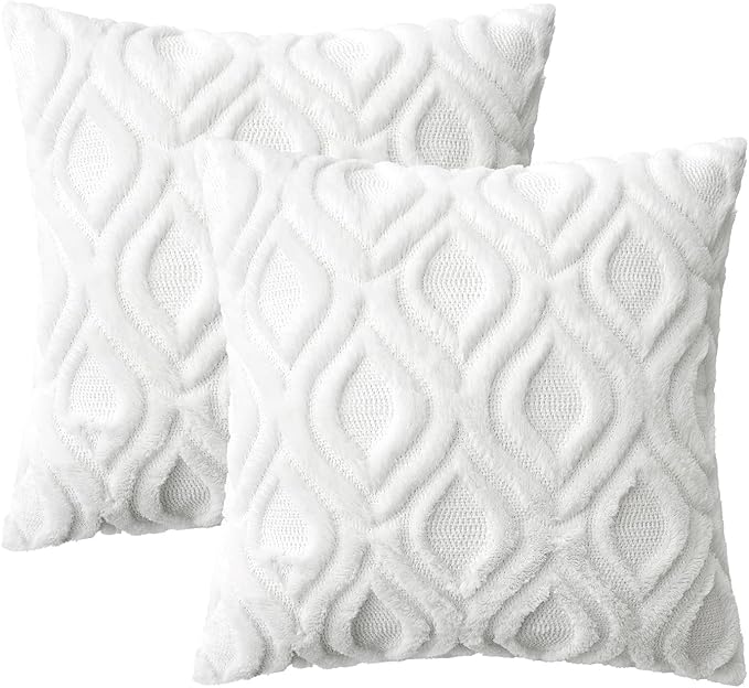 MIULEE Pure White Throw Pillow Covers 18x18 Inch, Soft Winter Plush Faux Wool - Image 6