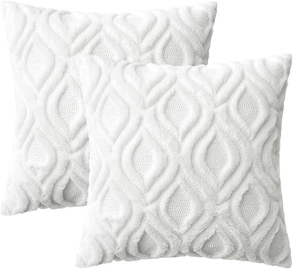 MIULEE Pure White Throw Pillow Covers 16x16 Inch, Soft Winter Plush Faux Wool - Image 6