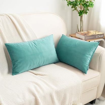 HWY 50 Teal Blue Velvet Rectangular Throw Pillow Covers 12x20 Inch - Image 7