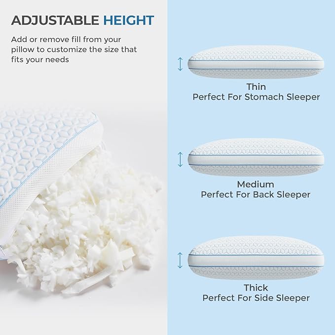 Sweetnight Cooling Pillows Queen Size Set of 2, Shredded Memory Foam Pillows 2 - Image 5