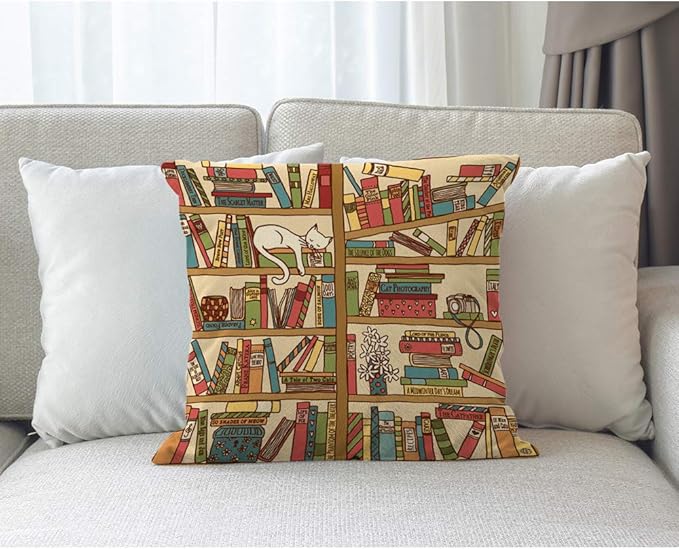 Moslion Book Pillows Decorative Throw Pillow Cover Nerd Book Lover Cat Sleeping - Image 7
