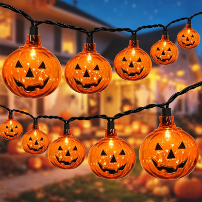 12Ft 20 LED Halloween Pumpkin String Lights Plug in Jack O Lantern Lights with Spooky Smile, 0.07W Energy-efficient LED Pumpkin Lights Outdoor Waterproof for Home Indoor Outdoor Halloween Decorations