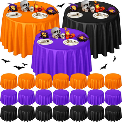 24 Pcs Halloween Round Plastic Tablecloths, 84 Inch Black, Purple, Orange