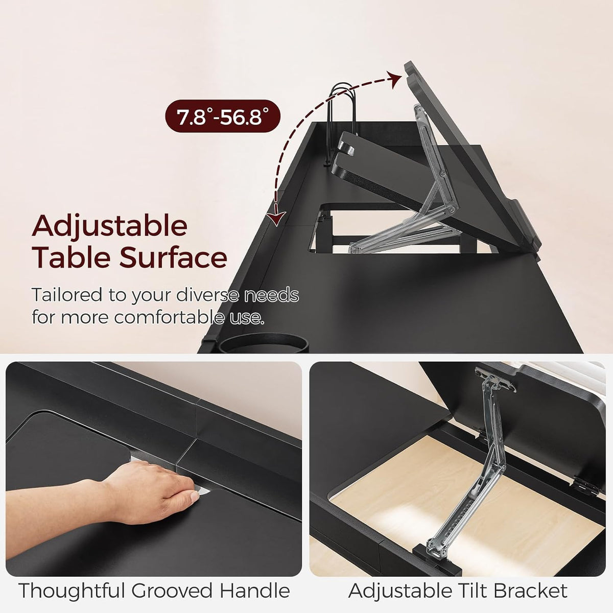 mahancris overbed table with wheels, mobile bed desk, side view
