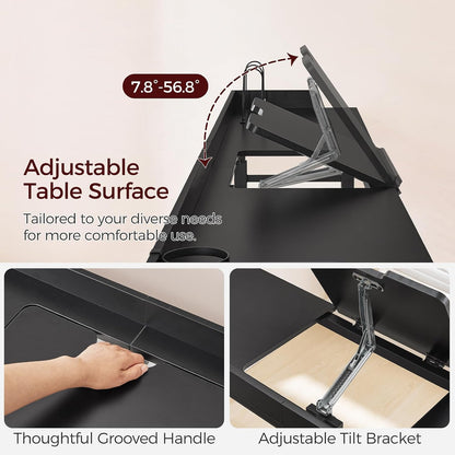 mahancris overbed table with wheels, mobile bed desk, side view