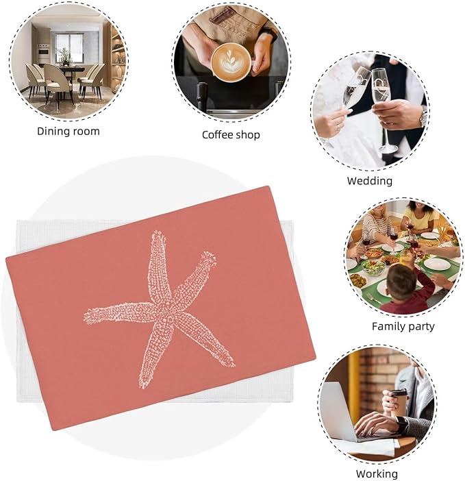 Summer Coastal Placemats Set of 4, Beach Theme Ocean Coral Starfish Decorative - Image 7