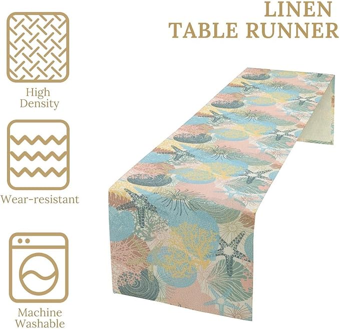 Nautical Starfish Kitchen Table Runner Colorful Coral Pink Blue Yellow Table - Image 4