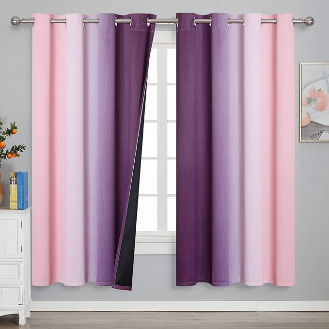 Estelar Textiler Ombre Pink and Purple Blackout Curtains 72 Inch Length 2 Panels - Image 2