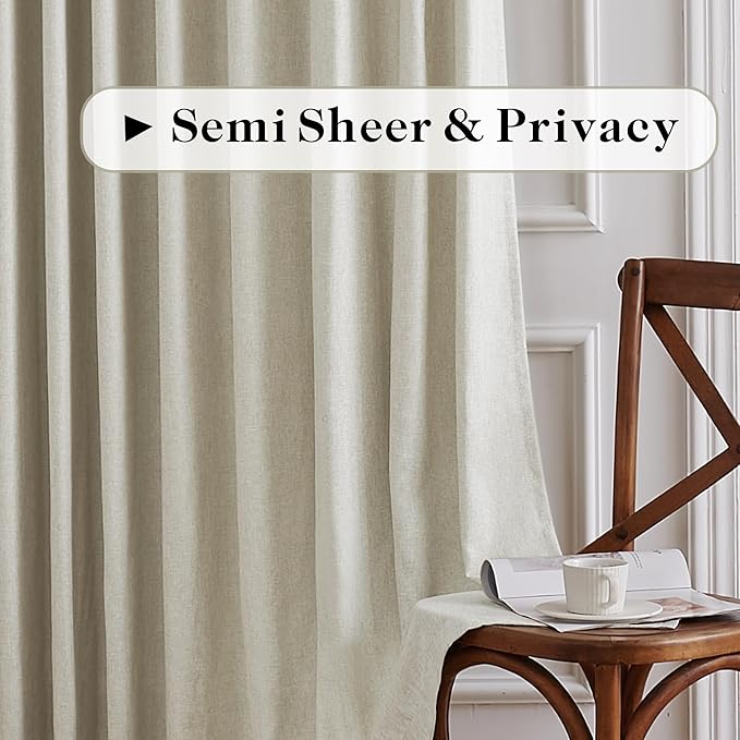 HUTO Extra Wide Pinch Pleated Semi Transparent Curtain, Flax Linen Privacy - Image 4