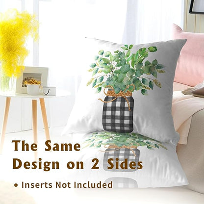 Green Eucalyptus Leaves Pillowcase 16x16 Inch Set of 2 Spring Theme Botanical - Image 4