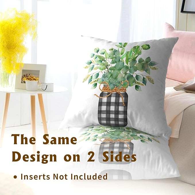 Green Eucalyptus Leaves Pillowcase 20x20 Inch Set of 2 Spring Theme Botanical - Image 4