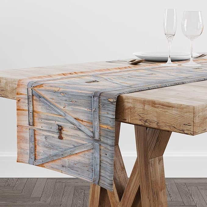 Rustic Barn Door Table Runner Farmhouse Wooden Wood Vintage Plank Country - Image 2