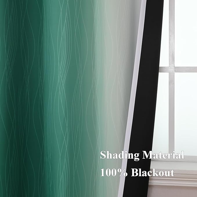 Estelar Textiler Green and Greyish White Ombre Blackout Curtains 45 Inch Length - Image 5