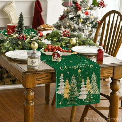 Artoid Mode Xmas Trees Merry Christmas Table Runner, Seasonal Winter Green - Image 2