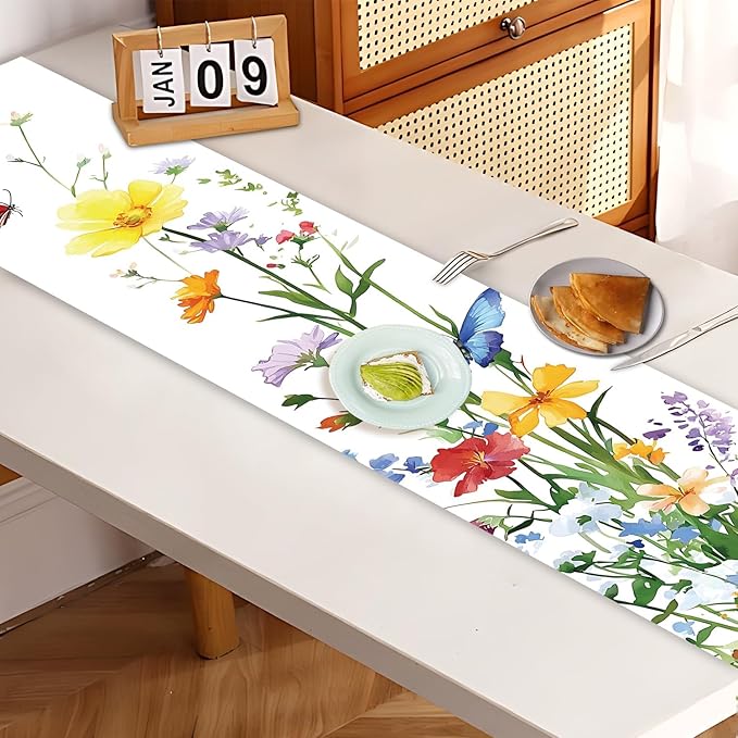 Elegant Floral and Butterfly Table Runner – Vibrant Spring Design - Image 7
