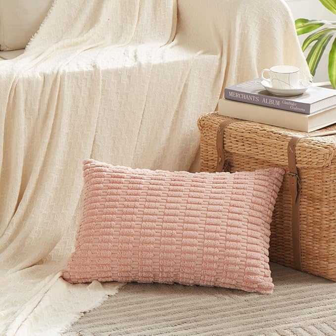 Fancy Homi 4 Packs Boho Pink Decorative Throw Pillow Covers 12x20 Inch - Image 2