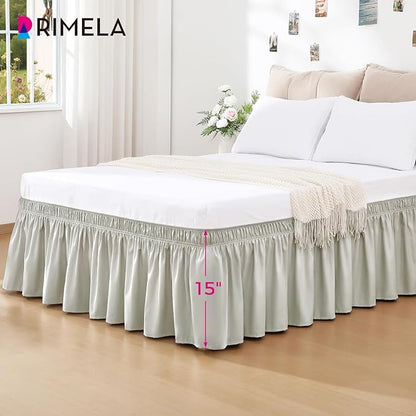 RIMELA Light Grey Bed Skirt Queen Size 15 Inch Drop, Wrap Around Elastic - Image 2