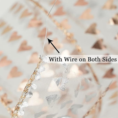 MEEDEE 2.5 Inch Rose Gold Heart Wired Ribbon 25 Yards Pink Sheer Ribbons - Image 3