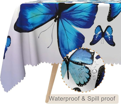 60x108inches Blue Butterfly Rectangle Tablecloth Natural Butterflies Light - Image 2