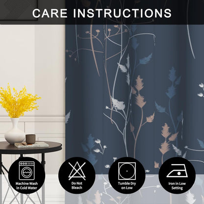 blue leaves blackout curtains 63 inch length, room showing dimensions