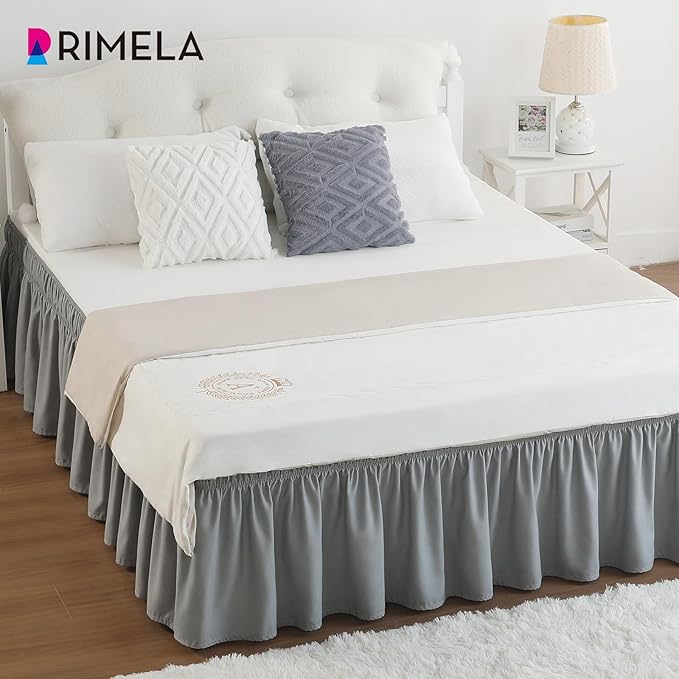 RIMELA Light Grey Bed Skirt King Size 12 Inch Drop, Elastic Bed Skirting - Image 8