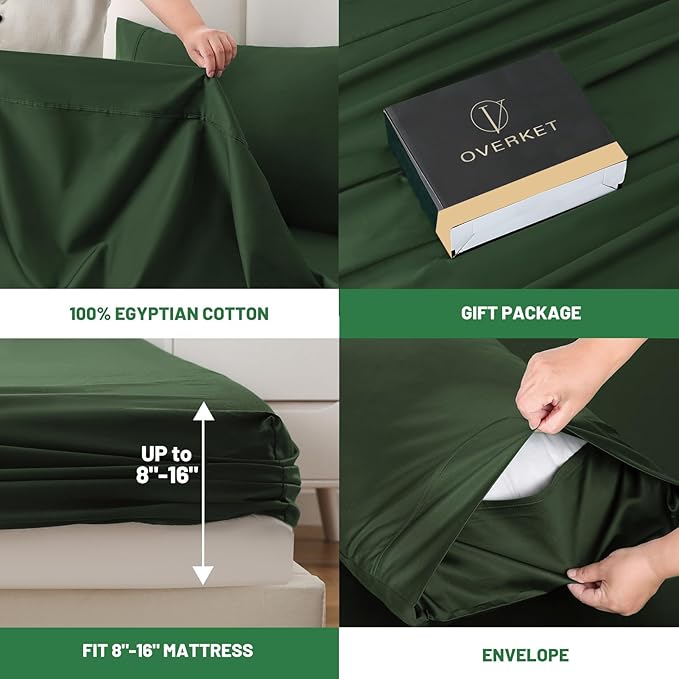 100% Egyptian Cotton Sheets Cal King Sheet Set 4PCS 1000 Thread Count Sateen - Image 4