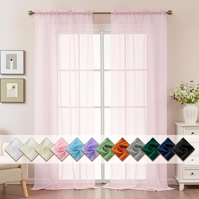 Pink Sheer Curtains 108 Inches Extra Long, Privacy Semi Sheer Curtains by ABLUEN