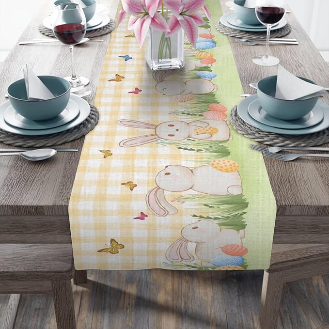 Easter Table Runner, Linen Floral Pattern, Pastel Pink, 13x72 Inch, Rustic Style - Image 6