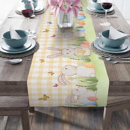 Easter Table Runner, Linen Floral Pattern, Pastel Pink, 13x72 Inch, Rustic Style - Image 6