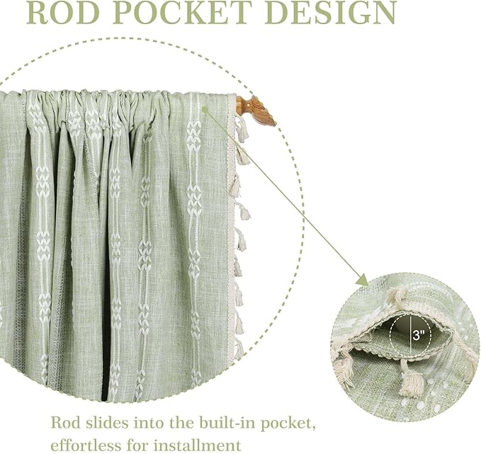 ColorBird Green Linen Curtains 63 inch Length, 2 Panels Boho Linen Living Room - Image 4