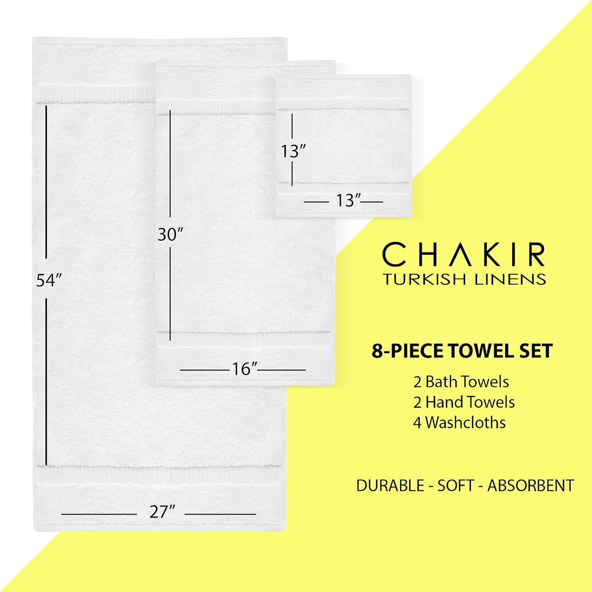 chakir turkish linens 100% cotton 8-piece towel set, package contents