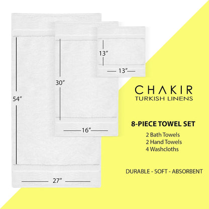 chakir turkish linens 100% cotton 8-piece towel set, package contents