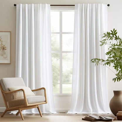 jinchan 108 Inch Curtains Linen Blend 2 Panel Set Semi Sheer White Curtains by JINCHAN
