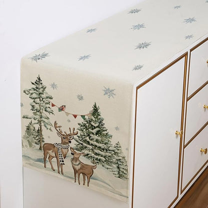 Christmas Deers Cedar Table Runner 13x72 Inch Snowflaks Winter Kitchen Dinning - Image 3
