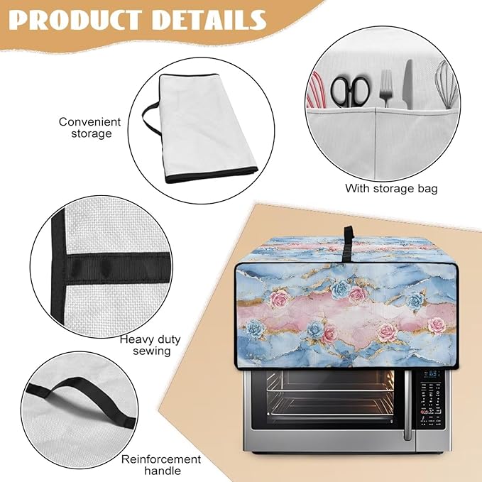Rose Marble Texture Print Microwave Oven Grill Cover Protector Polyester-Linen - Image 6