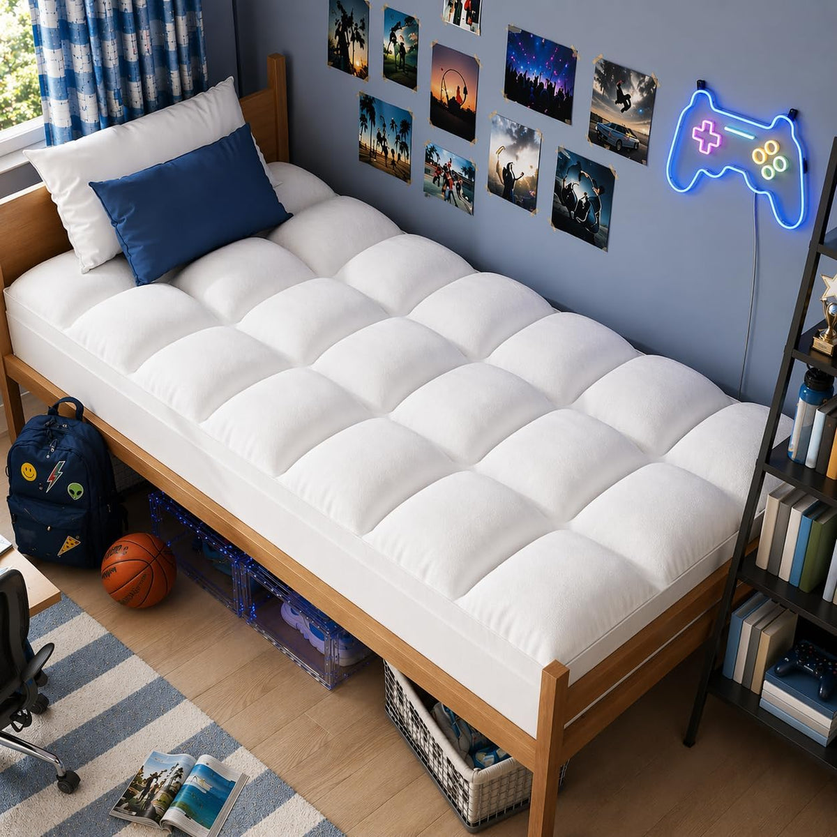 elemuse twin mattress topper, extra thick pillow top, main product view