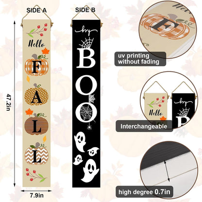 One-Piece Reversible Fall Halloween Porch Sign, Outdoor Decor