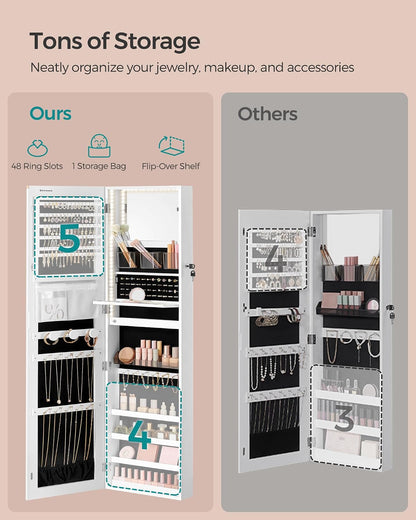 songmics jewelry cabinet armoire with mirror, wall or, side view