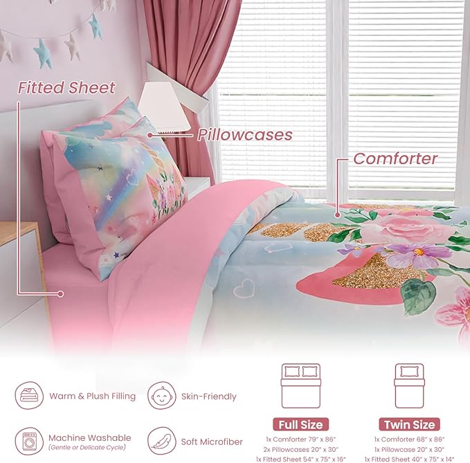 SANDJEST Unicorns Bedding Set for Girls Kids Teen Tween, Ultra Soft Microfiber - Image 6