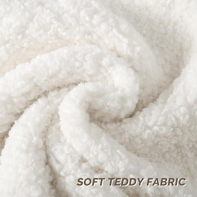 FUTEI Cream White Throw Pillow Covers 26x26 Inch Set of 2, Furry Faux Fur Teddy - Image 2