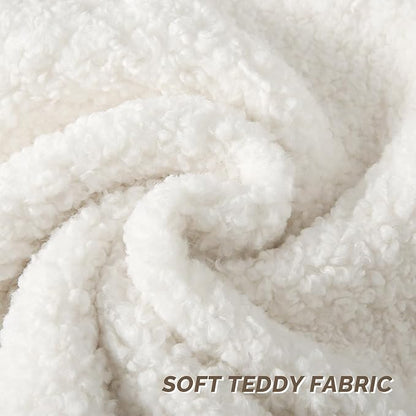 FUTEI Cream White Throw Pillow Covers 26x26 Inch Set of 2, Furry Faux Fur Teddy - Image 2